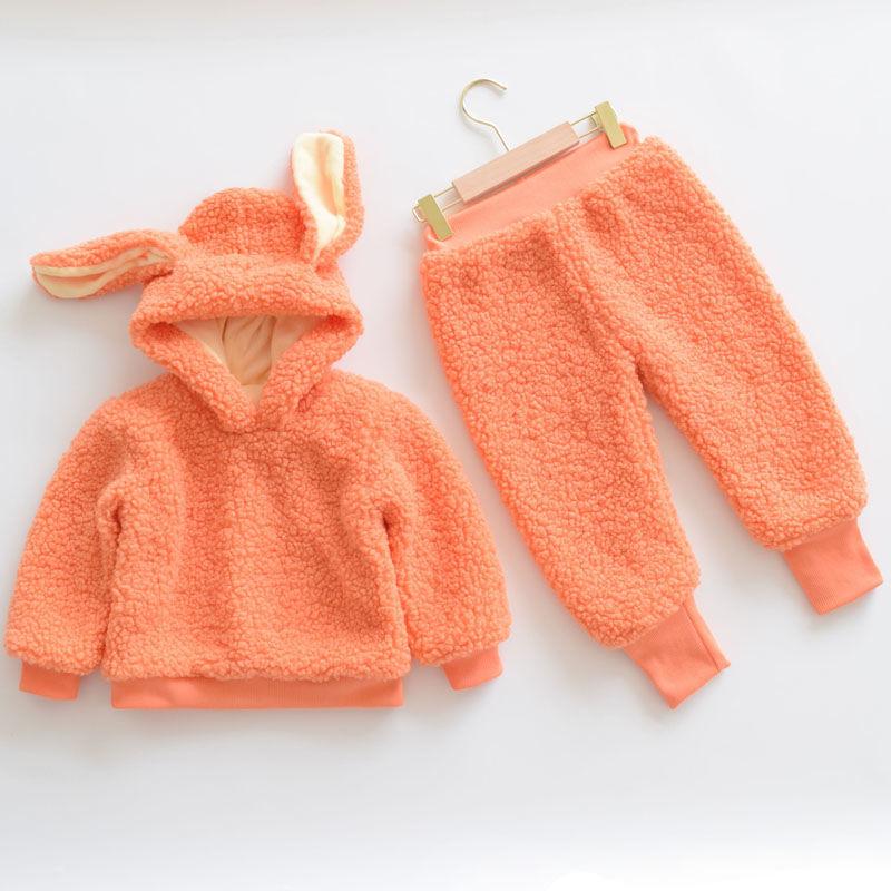 Children's Cotton-padded Clothes Suits Boys and Girls Winter Clothes Plus Fleece Sweater Autumn and Winter Two-piece Suit