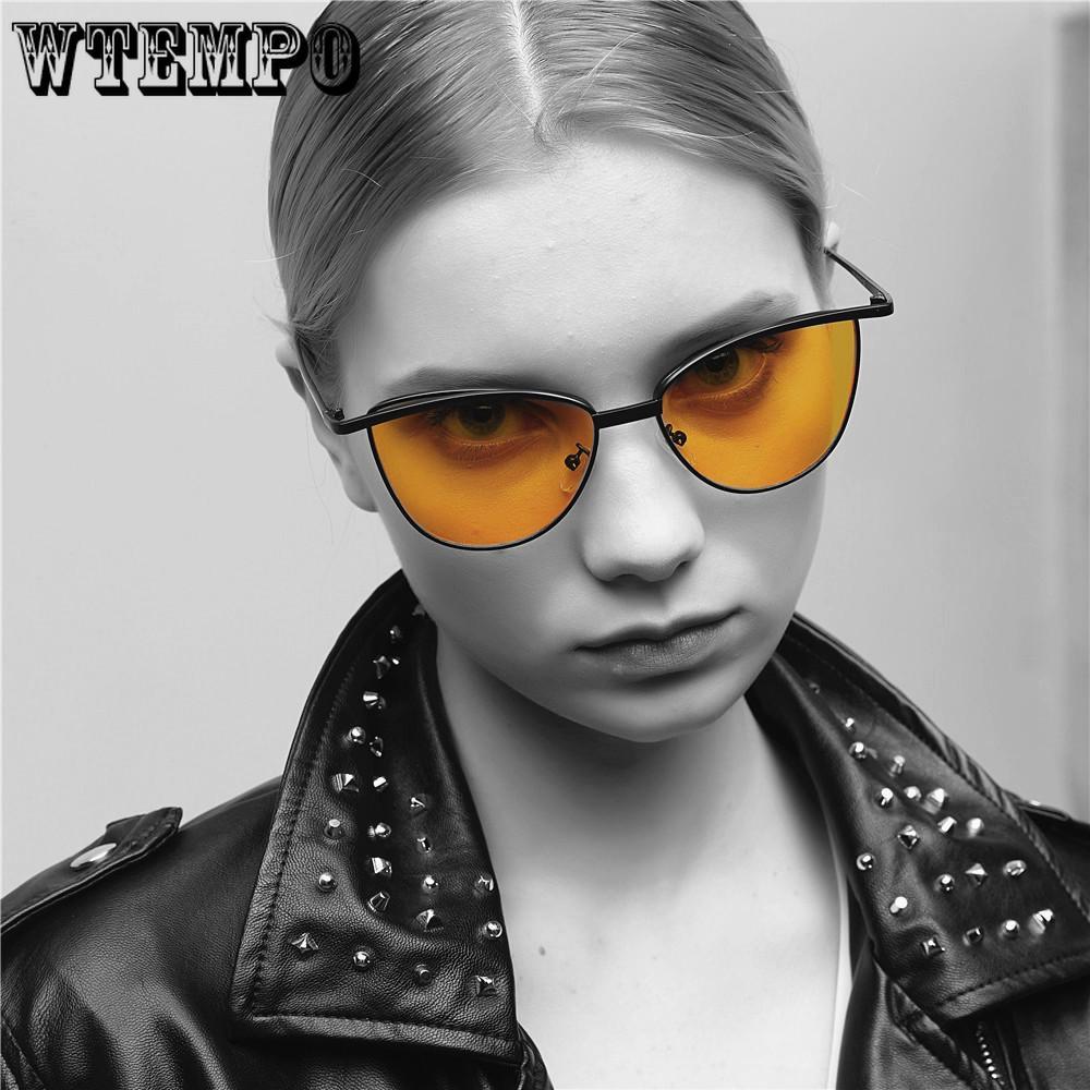 WTEMPO Cat Eye Metal Sunglasses Men Small Frame Transparent Color Ocean Sheet Glasses