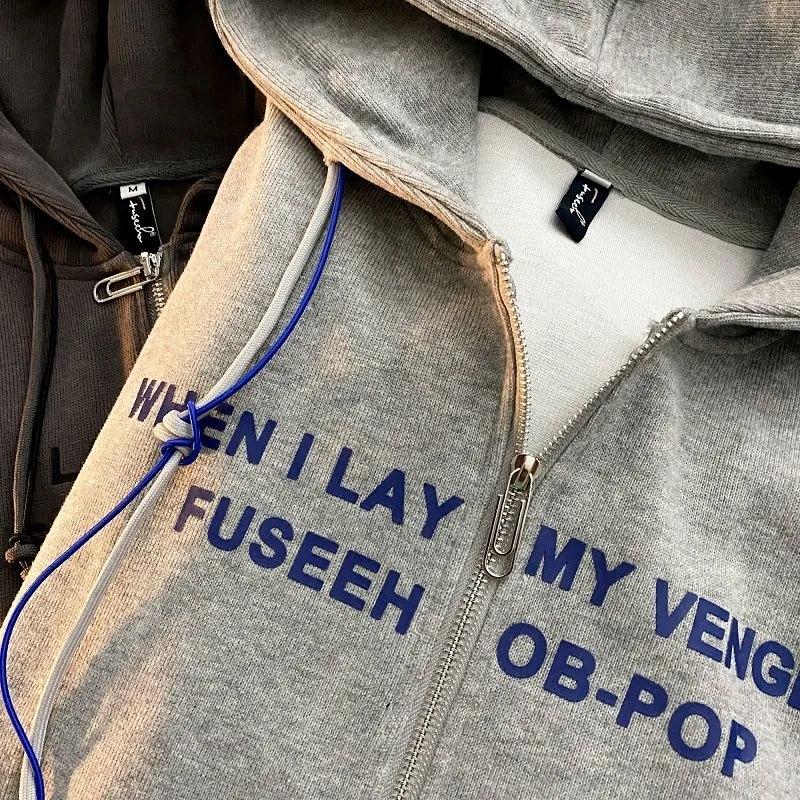 Women's Autumn and Winter Fleece Thickened Hooded Sweater Student Loose and Lazy Style Zipper Jacket Ins Casual Printed Jacket Fashion Cardigan