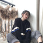 Pofulove Autumn Winter ins Hooded Sweater Schoolgirl Loose Harajuku bf Lazy Knit Pullover Top