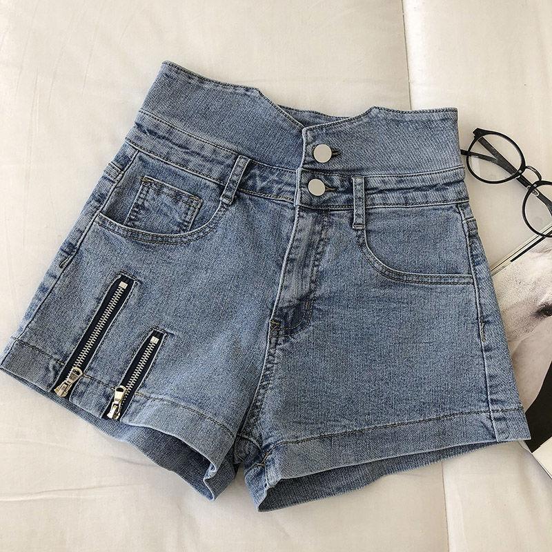 Large Size Loose Denim Shorts Female High Waist Summer Korean Version Was Thin Fashionable Double Zipper Wide Leg Pants