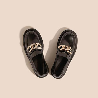 Women's Leather Shoes with Shiny Patent Leather and Soft Sole British Style Platform Platform Loafers