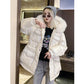 Glossy Laser Down Padded Jacket Women Winter Slim Coat with Large Fur Collar Waist