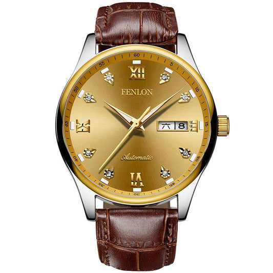 Automatic Self Wind Mechanical Luminous Stainless Steel Genuine Leather Strap Classic Men Watch