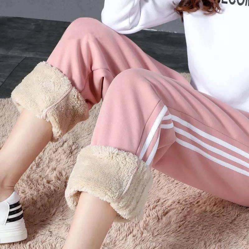 Sweatpants Winter Women's Fashion Plus Velvet Thickened Trousers All-match Thinner Student Beam Pants Warm Lamb Cashmere