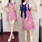 Women's Embroidered Dress Round Neck Sleeveless Dress Summer Sun Dress Above-Knee Dress for Party