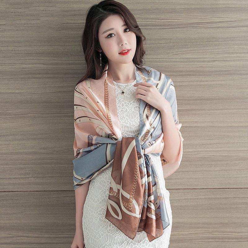 Flower Wrap Shawl Silk Imitation Satin Women Elegant Scarf  All-match Headscarf Sunscreen Gauze Shawl