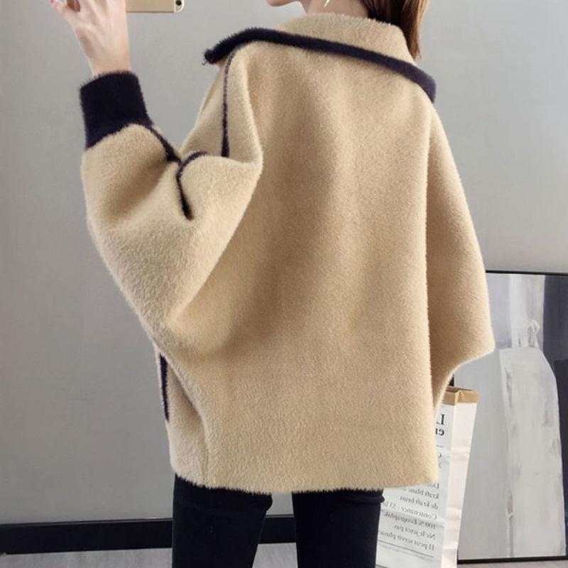Autumn and Winter Fashion Knitted Cardigan Long Sleeve Lapel Short Sweater Thick Casual Jacket