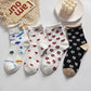 Four Pairs of Women's White Curled Tube Socks Cartoon Embroidery Pile Socks