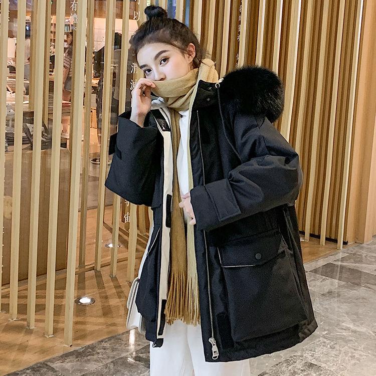 Women's Mid-length Down Padded Jacket Korean Fashion Women's Thick Loose Large Fur Collar Padded Jacket