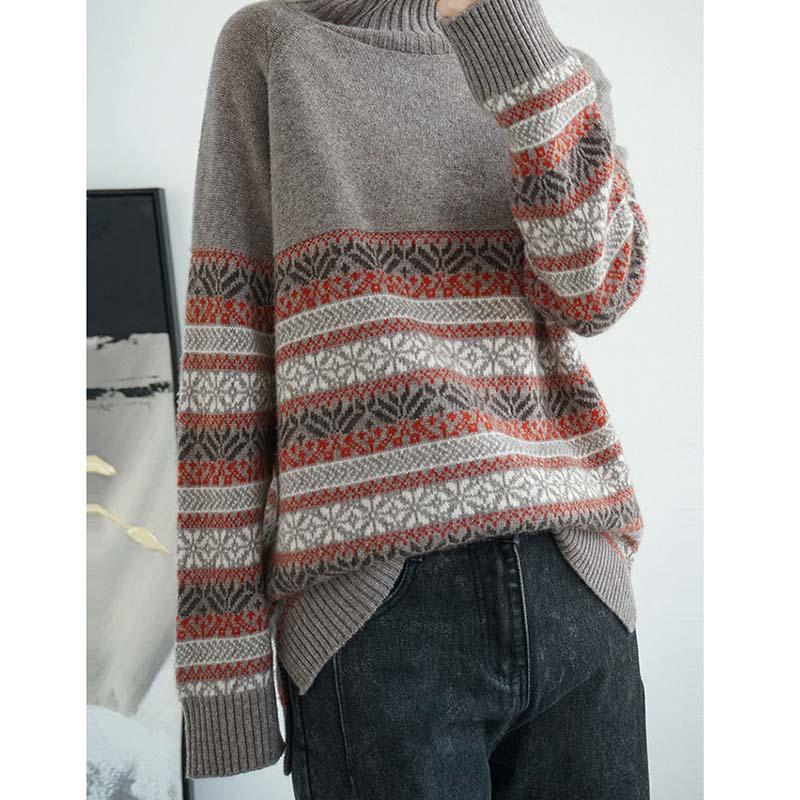 Autumn and Winter Turtleneck Sweater Women's Pullover Thickened Outer Wear Loose Large Size Jacquard Urban Women Base Sweater