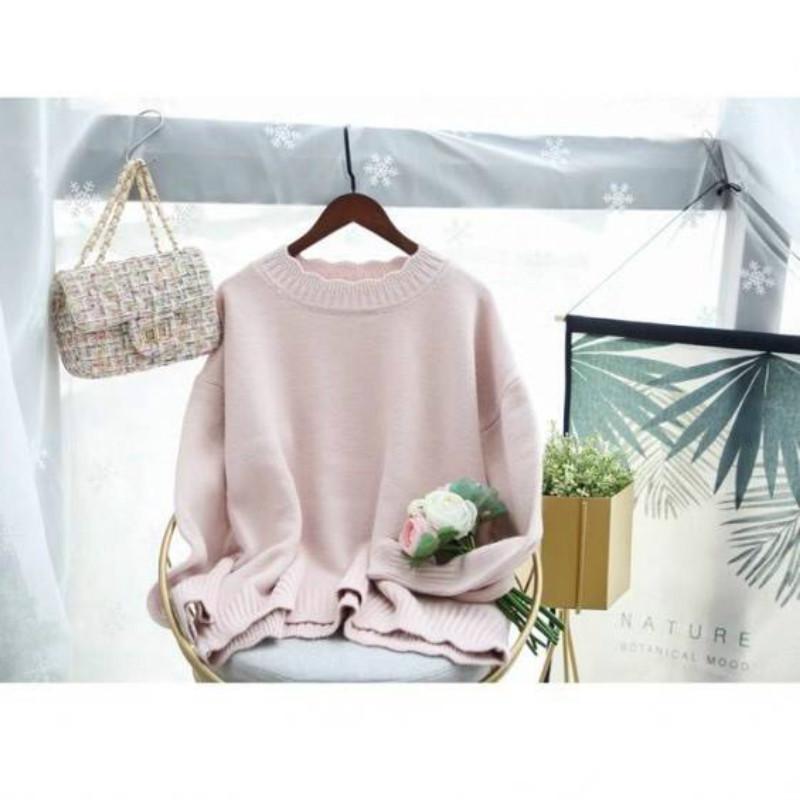 Autumn and Winter Sweater Women's Hedging Loose Solid Color Petal Collar Base Sweater