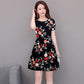 Brand Dress Round Neck Women Casual Flower Short Sleeve Skirt Sunmmer  Beach High Waist