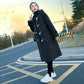 Horn Button Woolen Coat Women's Mid-length Autumn and Winter Quilted Thickened Hooded Woolen Coat
