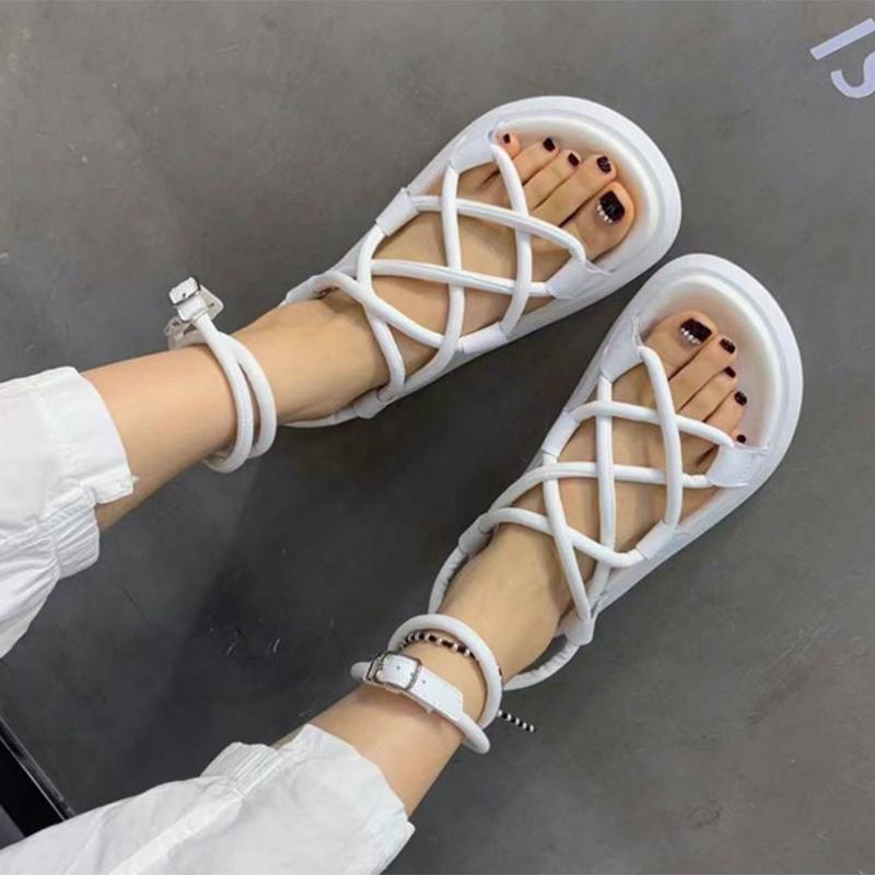 European Roman Sandals Women's Summer Leather Flat Casual All-match Beach Foot Ring Strap Sandals