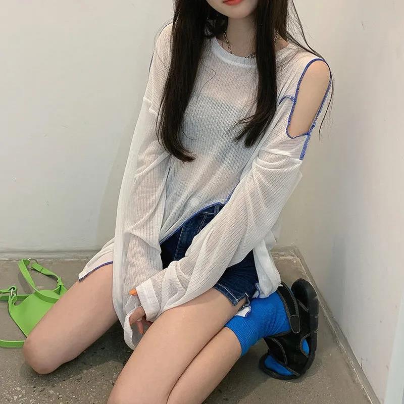 Women's Fall New Off The Shoulder T-shirt Long Sleeve O-Neck Casual Harajuku Tops Female Tee