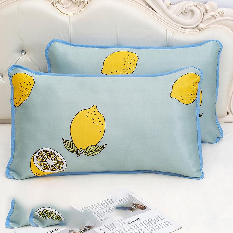 A Pair of Ice Silk Pillowcases Simple Patterned Style Summer Cute Tencel Cool Pillow Core Set Can Be Washed