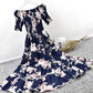 Woman Sexy One-shoulder Dress Long Retro Floral Elastic High-waist Dress Off-shoulder Party Dress