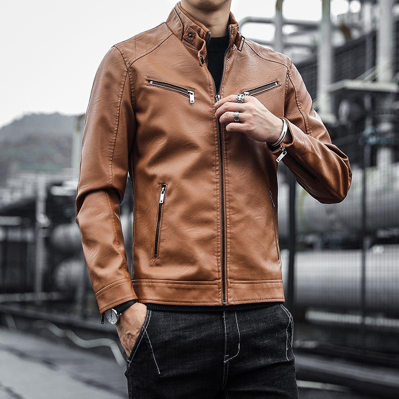 Fashion slim men's youth leather jacket plus velvet thick hooded trendy handsome jacket