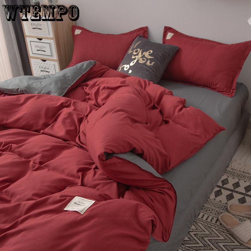 Solid Color Texture Pattern Duvet Cover Set Queen King Size Solid AB Double Side Printed Bed Set Single Double Bed Cover Pink