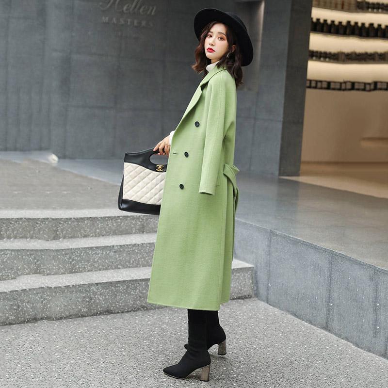 Wool Coat 2019 Fashion Avocado Green Jacket Long Trench Coat Plus Size Office Ladies overcoat