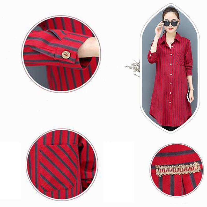 Women's Long-sleeved Striped Shirt Loose Casual Plus Size Mid-length Blouse