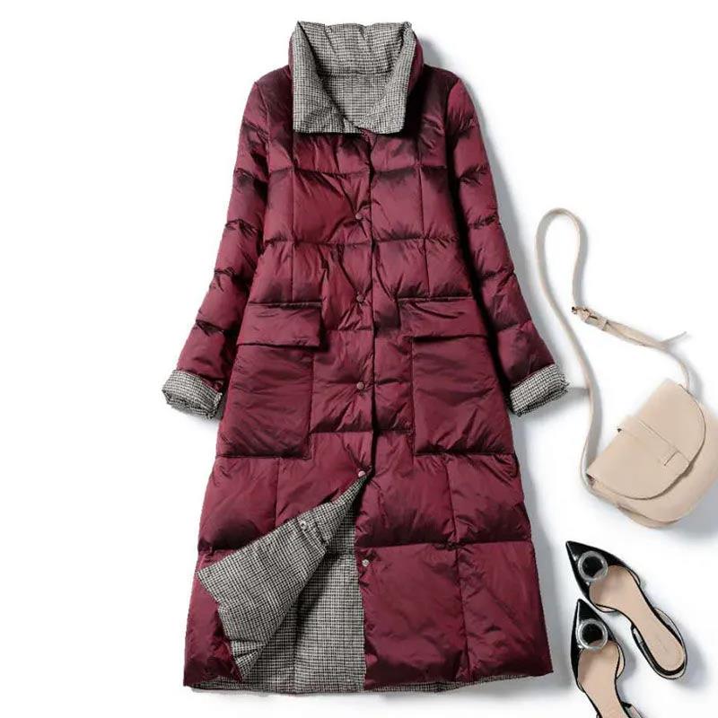 Long Down Jacket Winter Ladies Wear Fashionable Slim-fit Stand-up Collar Jacket Thickened Warmth and Lengthened Over-the-knee Jacket