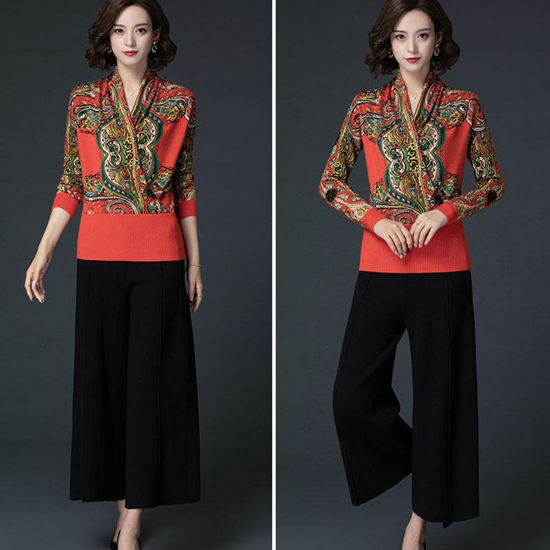 Autumn Winter Ethnic Style  Floral Print Sweater Knit Pullover Jumper Tops  Casual Slim Warm Woolen Sweater