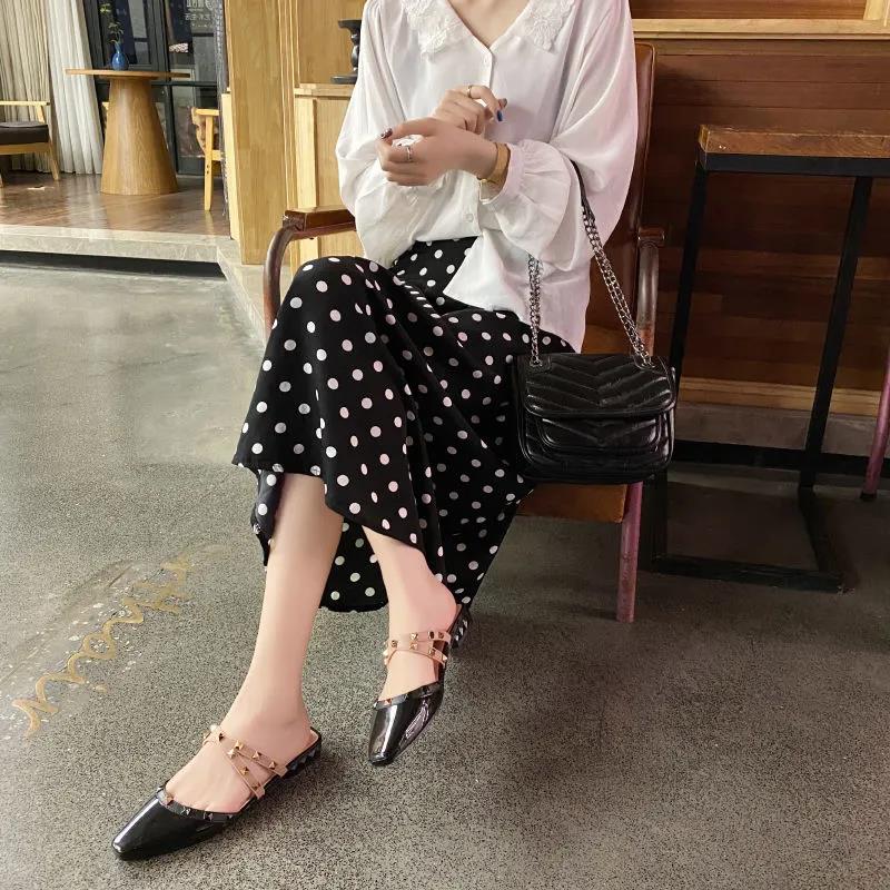 Office Ladies Summer Autumn Large Size Non-slip Baotou Slippers Women's Spring Solid Color Low Heel Rhinestones Single Shoes