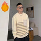 Autumn and Winter Men's Round Neck Stitching Striped Sweater Long-sleeved Loose Jacket Casual Thick Warm Top