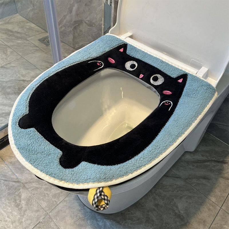 Toilet Seat Toilet Pad Universal Waterproof Toilet Sticker with Handle Polar Fleece Cotton Soft