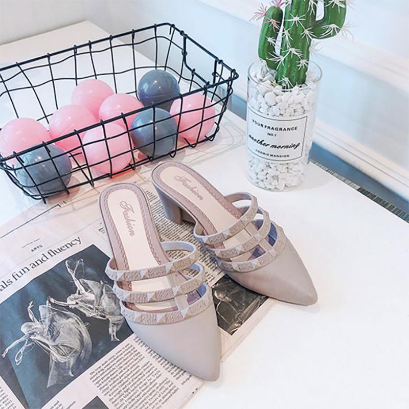 Summer Lazy Casual Fashion Thick Heel Sandals and Slippers Female Pointed Toe Korean Style Slope with Social Wear