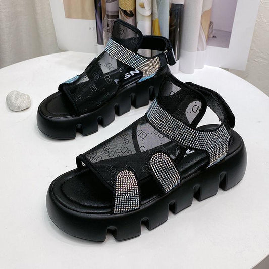 Sandals Women's Summer Heightening Velcro Thick Bottom Comfortable Casual Sports Sandals Lightweight Non-slip Mesh Breathable
