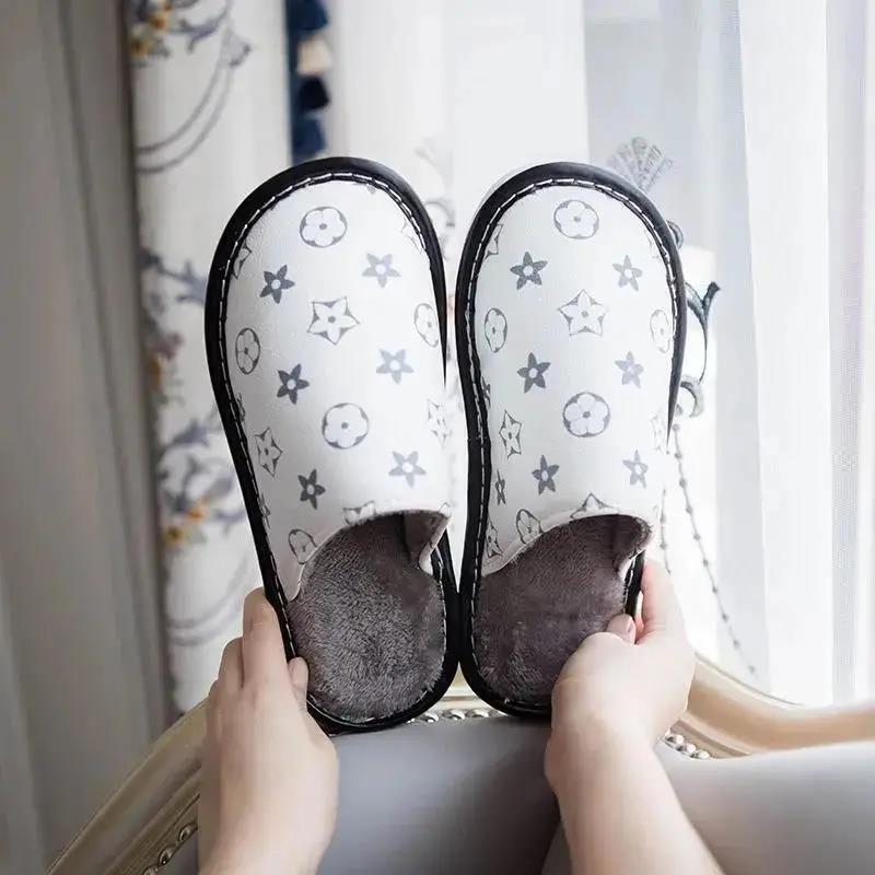 Men's and Women's Cotton Slippers Autumn and Winter Home Furry Plus Velvet Non-slip Waterproof Cotton Shoes