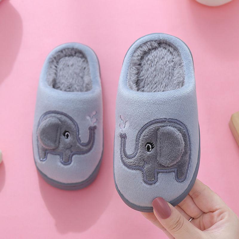 Children's Cotton Slippers for Boys and Girls Autumn Winter Cute Cartoon Thickening Home Fur Slippers