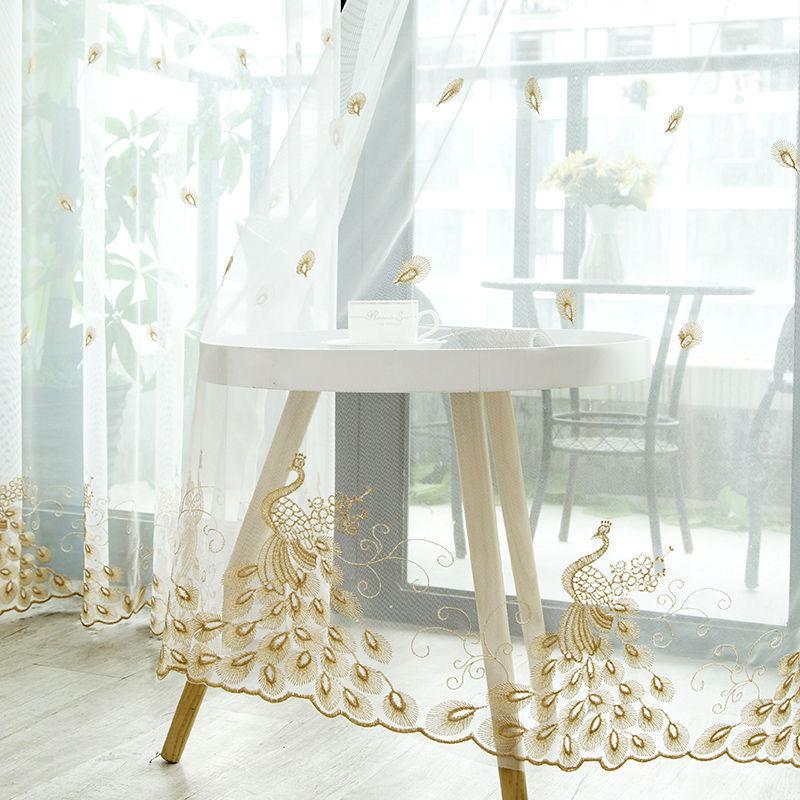 1/2pcs  Peacock Embroidered Sheer Tulle Curtains for Living Room Girls Jacquard Pastoral Window Curtain for Bedroom Curtains
