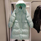 Women's Mid-length Down Jacket Over The Knee Korean Style Loose Thick Hooded Waist Waist Wild White Duck Down Jacket