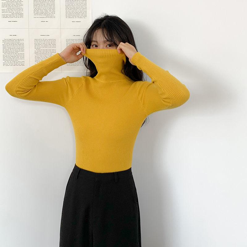 Solid Color Turtleneck Sweater Women New All-match Autumn Winter Slim Slimming Long-sleeved T-shirt Bottoming Shirt Tops