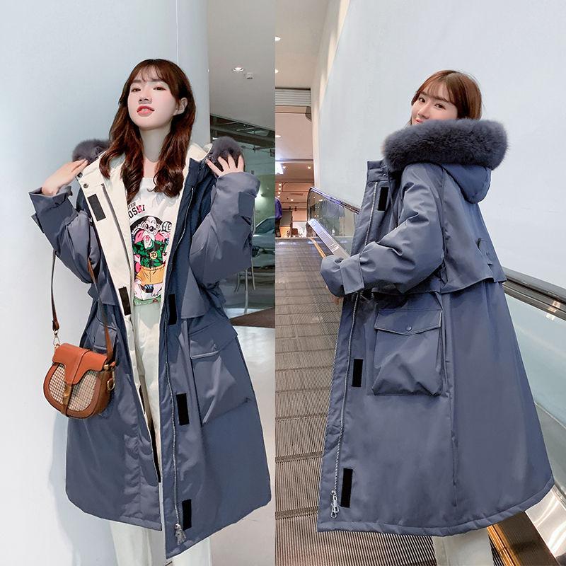 Winter Fashion Trend Korean Loose Mid-length Over-the-knee Tooling Waist Thick Coat Cotton Jacket