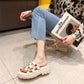 Rivet Half Slippers for Women's Outer Wear Summer Fashion One-word Drag, Soft Bottom Mid-heel Platform Sandals Thick Bottom Sandals