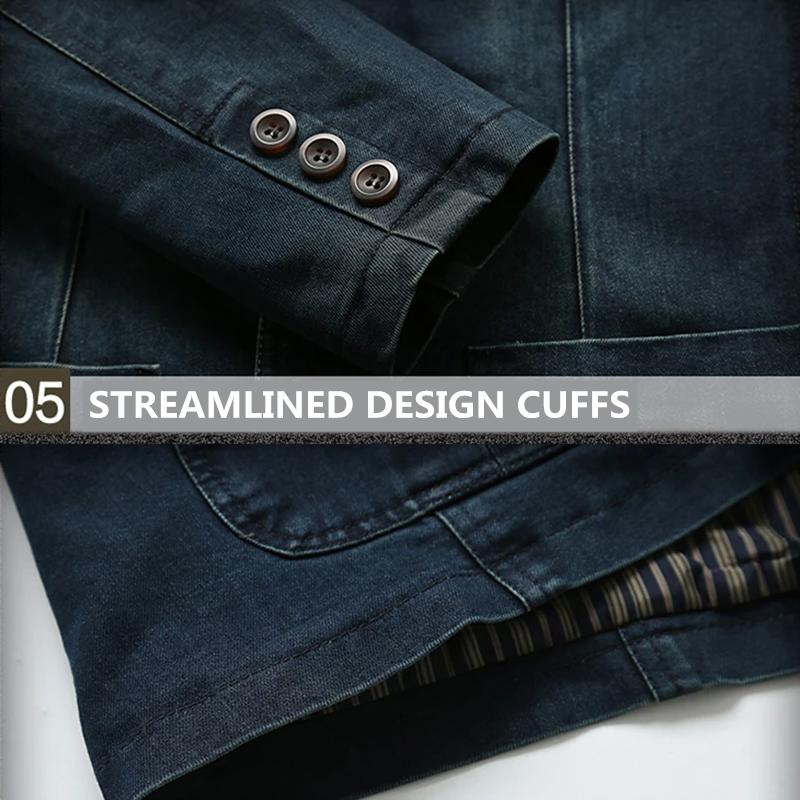 Men's Denim Casual Suit Jacket Spring and Autumn Loose Large Size Outerwear V Neck Denim Casual Jacket Long Sleeves Jackets
