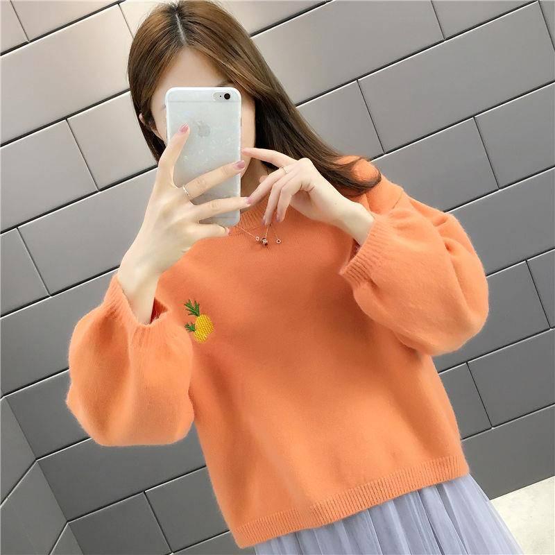 Winter Women Sweater Half Turtleneck  Pullover Loose Jumper Lantern Sleeve Knit Tops