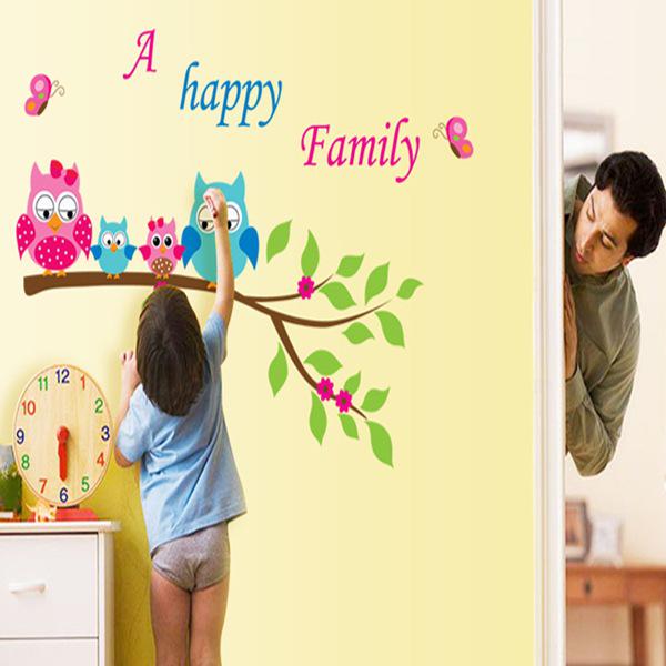Cute Owl Removable Sofa Bedroom Background Wall Sticker pvc self-adhesive wallpaper