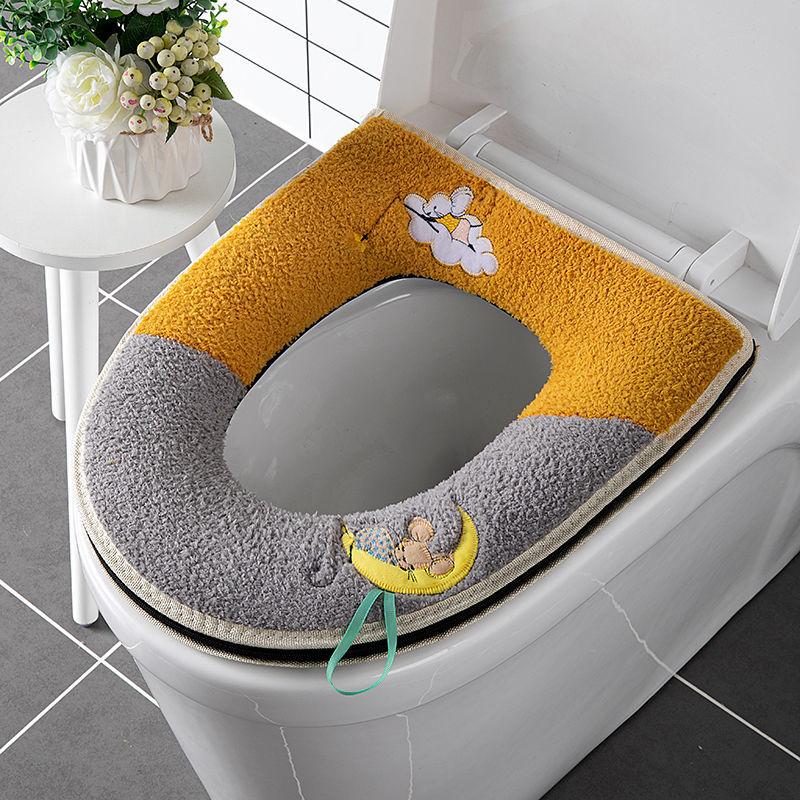 Universal toilet seat washable plus velvet zipper style thickened knitted seat toilet cover with handle