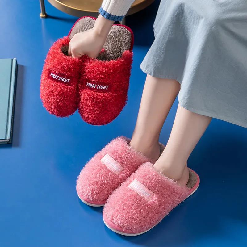 Autumn and Winter Pure Cotton Slippers Indoor Non-slip Soft-soled Shoes Warm Simple Plush Cotton Shoes