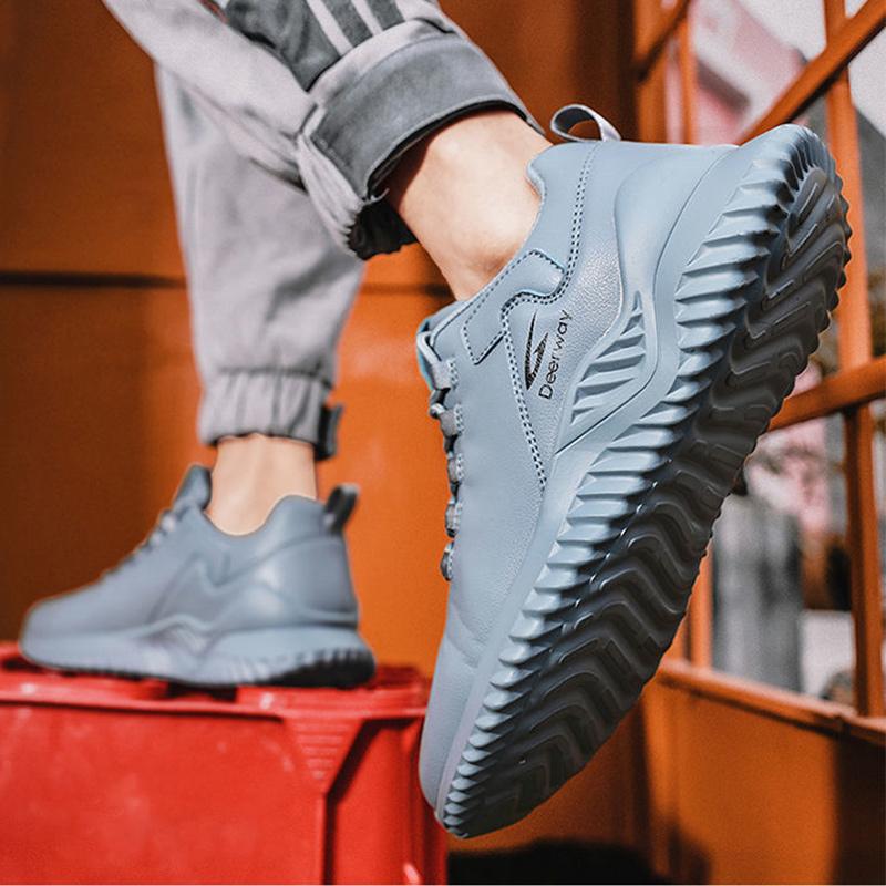 Men's Sneakers Fashion Versatile Running Shoes Lightweight Leather Surface Waterproof Skid Plate Shoes