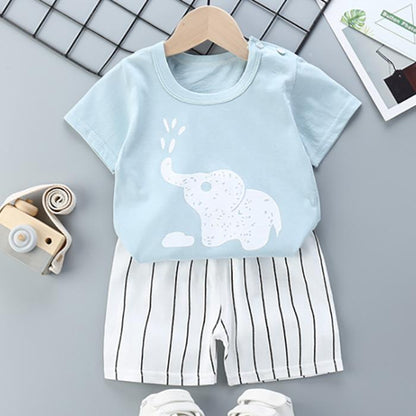 Children's Short Sleeve Suit Korean Style Boys and Girls Set Printing T-shirt + Shorts Two Piece Set