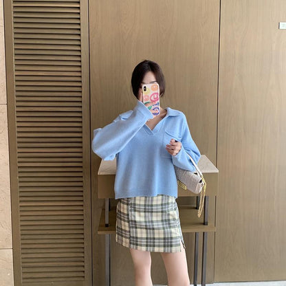 Autumn and Winter Loose Bottoming Shirt European and American Style Fashion Casual Sweater Short Pullover Knitted Blouse