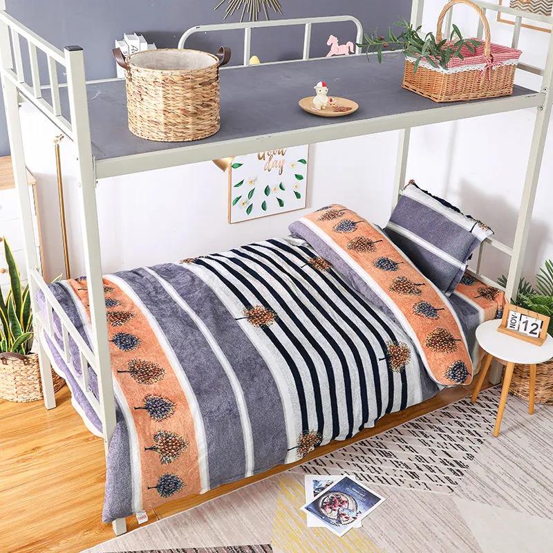 Three-piece Velvet Thick Flannel Winter Double-sided Fleece Bed Sheet Quilt Cover Pillowcase Single Bed Set