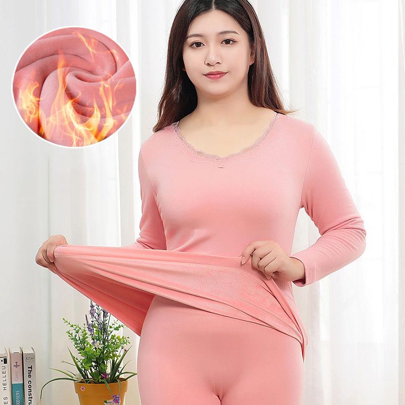 Thermal Underwear Women's Thickening and Velvet Suit Tight-fitting Body and Fertilizer To Increase The Bottoming Cotton Sweater